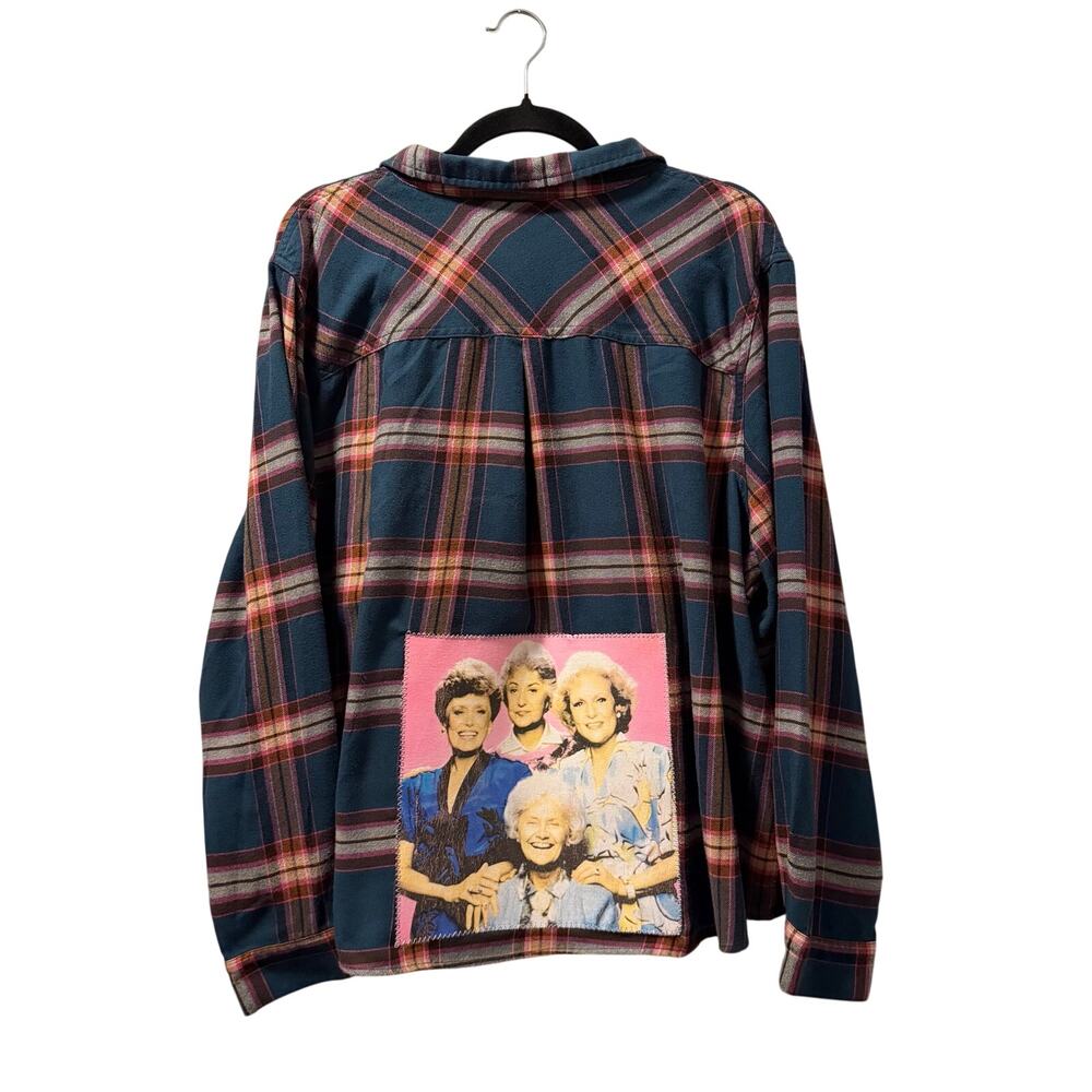 Golden Girls flannel has pilling upcycle image has cracking
